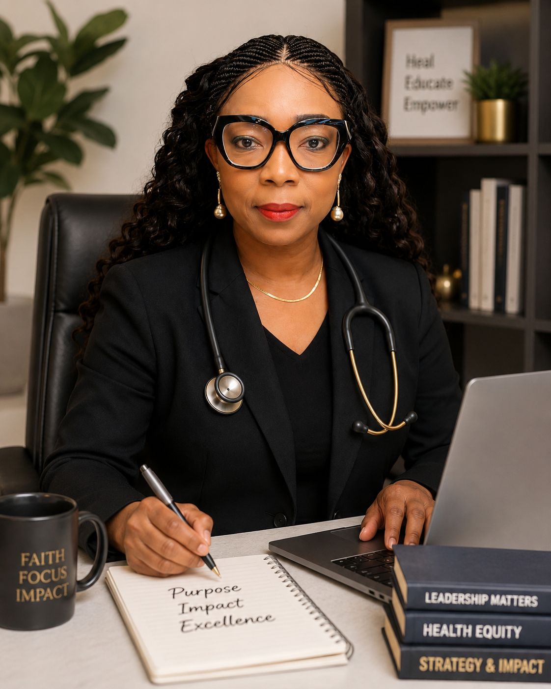 Headshot of Dr Abi Abraham, Clinical Lead, wearing glasses and a stethoscope