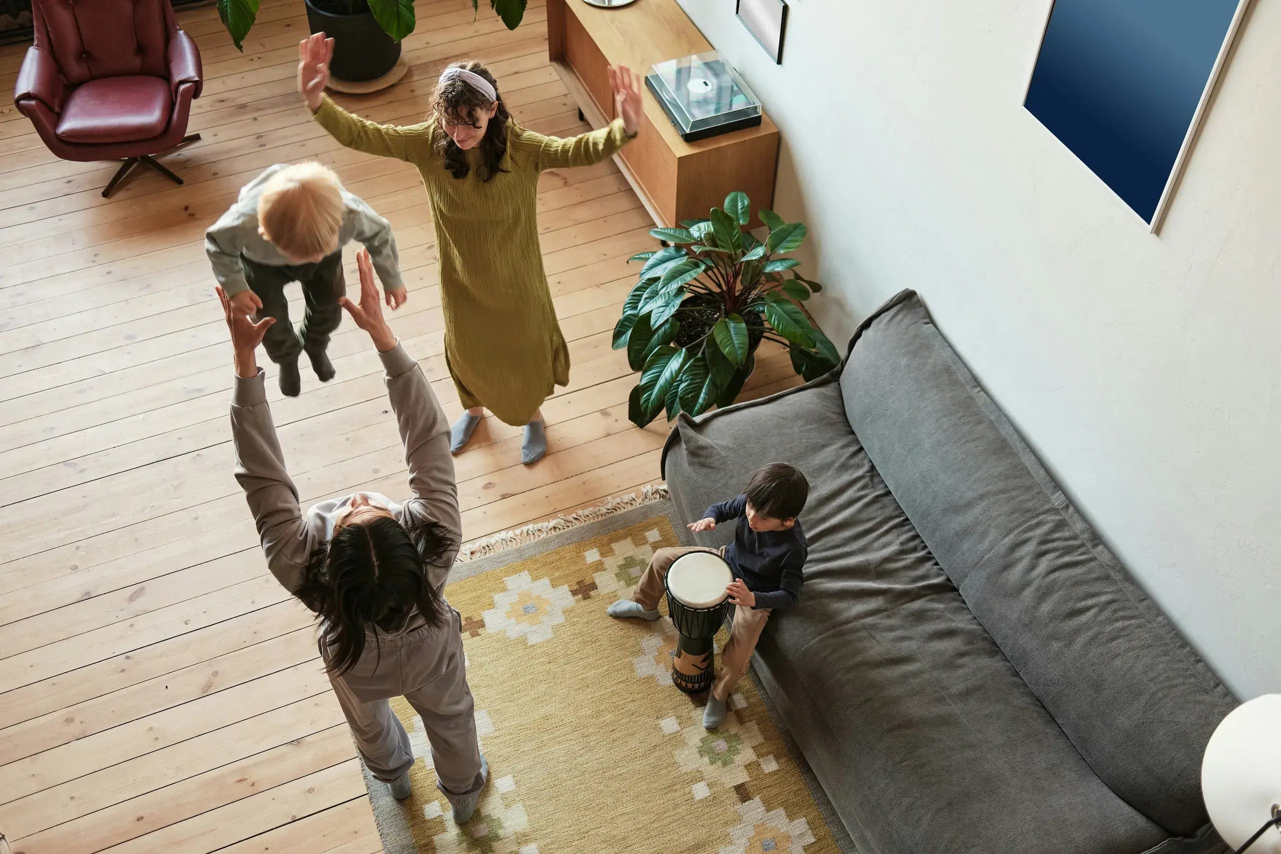 family playing in their living room