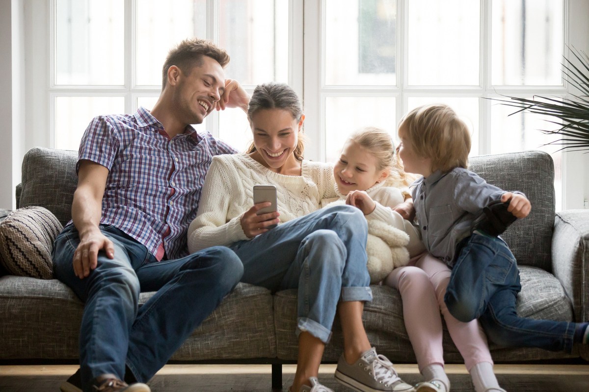 family on sofa