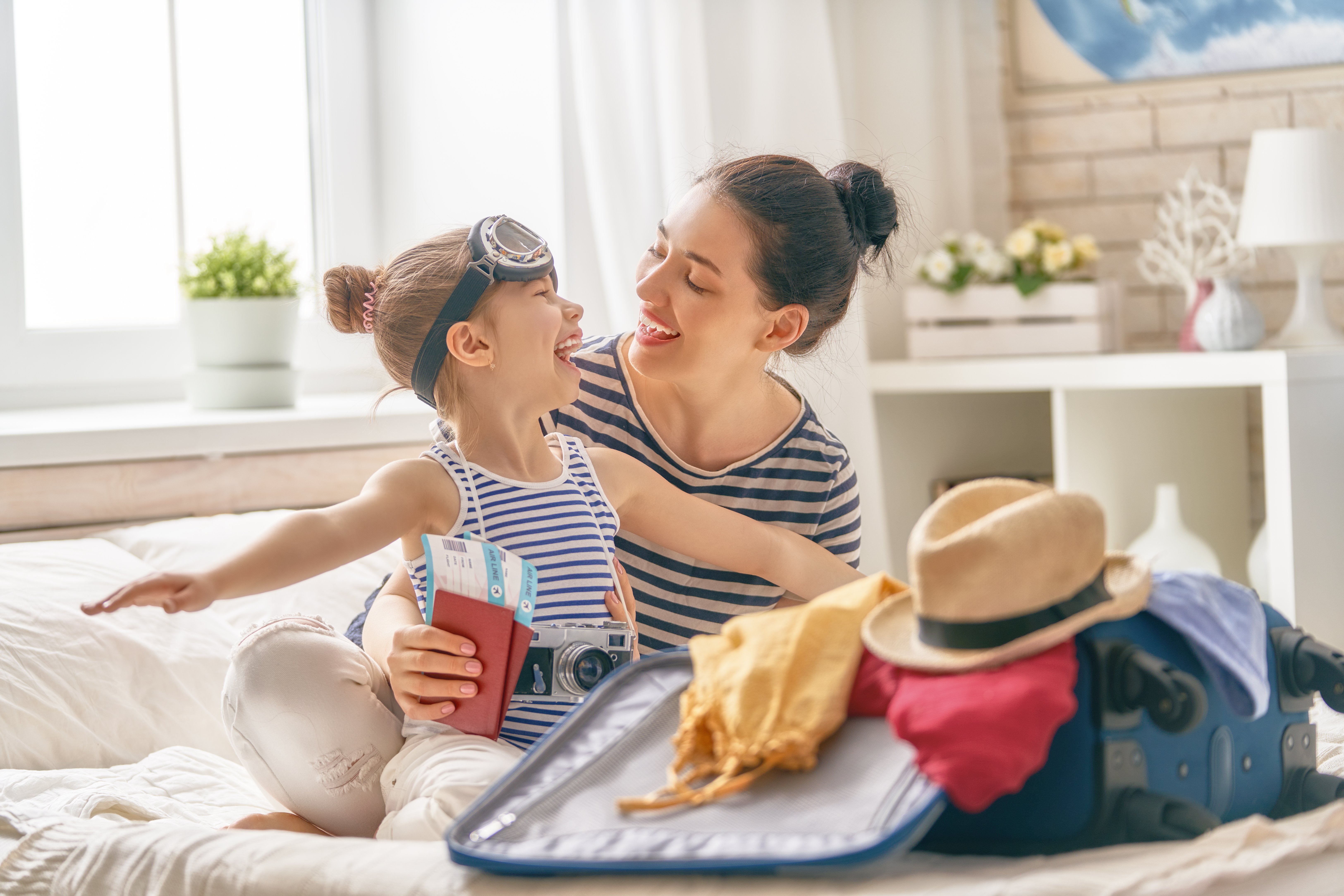 Mother and daughter packing